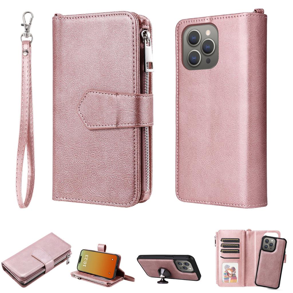 Applicable to iPhone17 mobile phone leather case 16Pro multi-function zipper wallet split magnetic two-in-one card