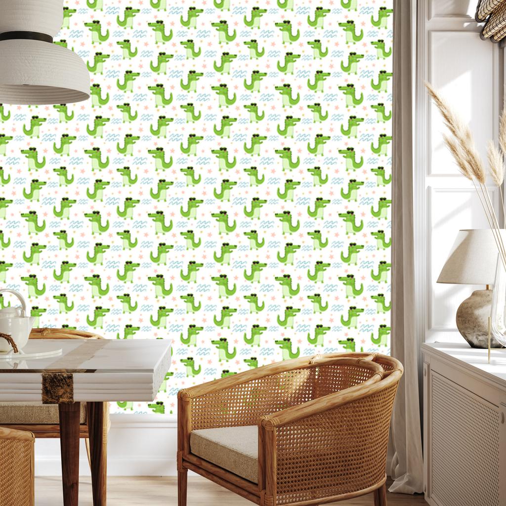 Crocodile Wallpaper White, Lime and Cream for Living Room and Bedroom 50x1000