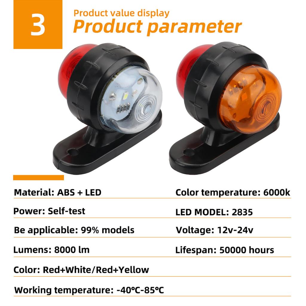 2X LED Side Marker Lights 12v 24v Trailer Front Rear Clearance Lights Outline Lamp Indicator Tail Light For Truck Van Caravan Back Up Lights 1