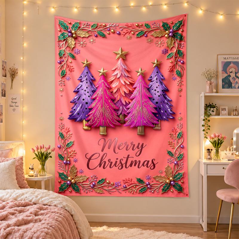 Weihnachtlich bedruckter Wandteppich für Schlafzimmer Wohnzimmer Wanddekoration Feiertagsgeschenk