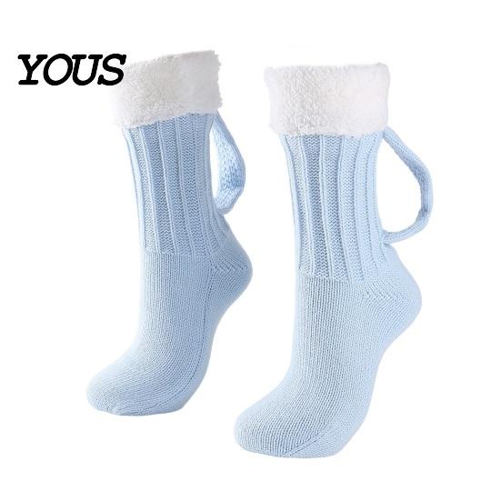 Easy On And Off Floor Socks Women's Knitted Slipper Socks, Soft Plush Lined Mid-Length Winter Versatile Cozy for Thermal with Handle Indoor