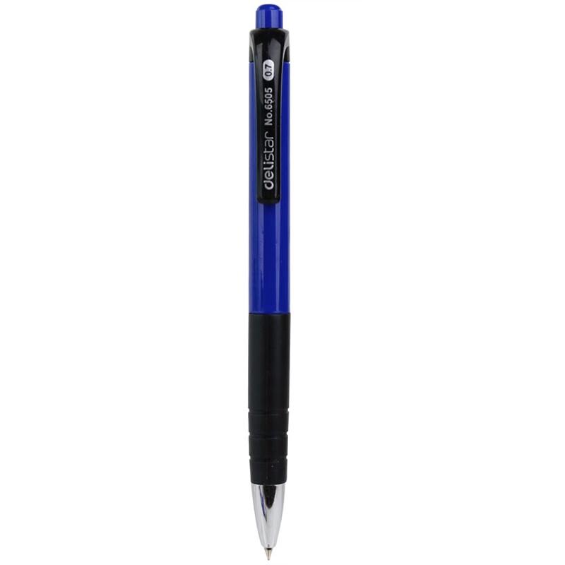 Deli 6505 Retractable Ballpoint Pens, 0.7mm Blue Ink, 12-Pack