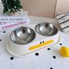 Stainless Steel Dog Double Bowl Large Capacity Anti Knock Pet Drinking Bowl with Stand Cute Duck Shape Anti Slip