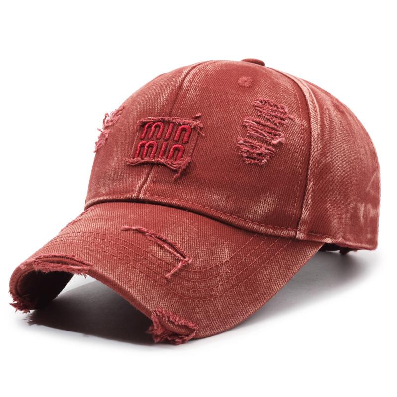 Fashionable Letter-Embroidered Baseball Cap, Personalized Ripped Baseball Cap, Men S And Women S Outdoor Sunshade Versatile Washable Cap Trend Adjustable красный