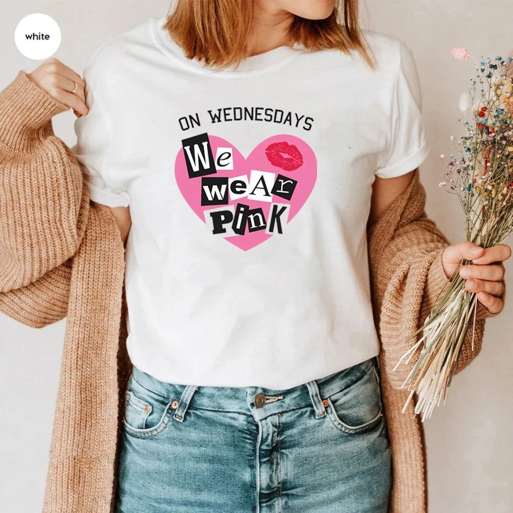 

On Wednesdays We Wear Pink Print TShirt Funny Fashion New Top Womens Summer Mean Girls Popular Short Sleeve TShirt Cotton S