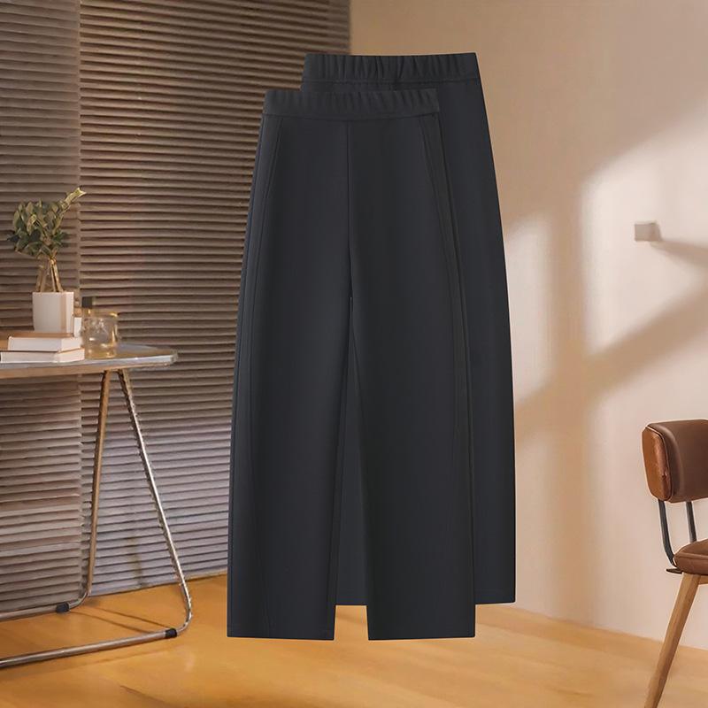 

Stylish Grey High-Waist Wide-Leg Pants for Women - Autumn/Winter 2025 Versatile Thicken Slimming Design with Plus Velvet. 4XL