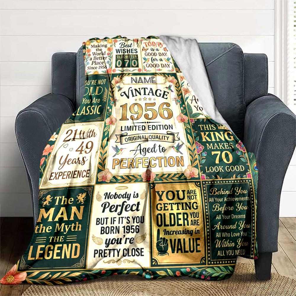 Vintage Birthday Celebration Blanket Personalized Name Soft Warm And Versatile For Sofa Bed Office And Travel Machine Washable Comfortable In All
