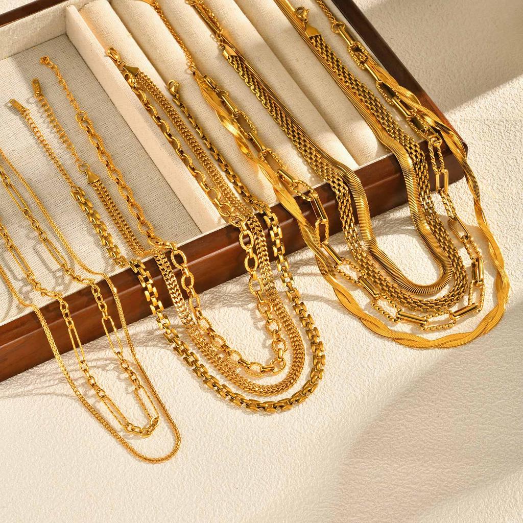 Stainless Steel Strap Chain Handmade Chain Necklace for Women,Gold Color Flat Snake Chain Mesh Necklaces,Classic Jewelry Gifts