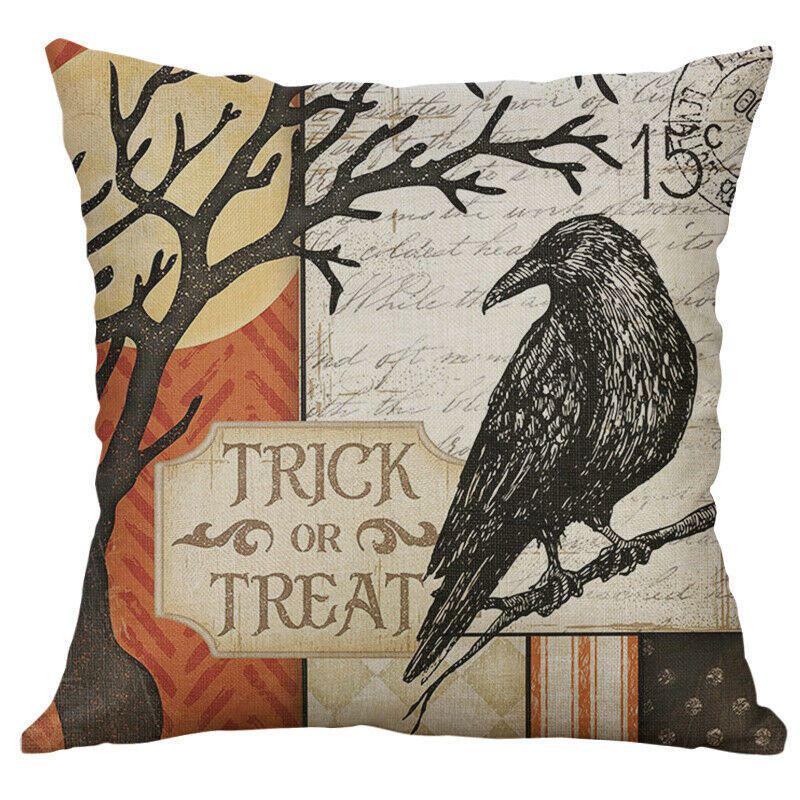 Halloween Animal Print Cushion Cover Cotton Linen Pillow Case With Invisible Zipper For Home Decoration