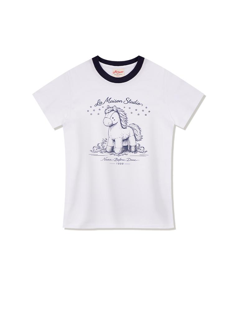 LA MAISON STUDIO Toy Pony Slim Fit Short Sleeve T-Shirt White Navy (Fcg2Ts768W)