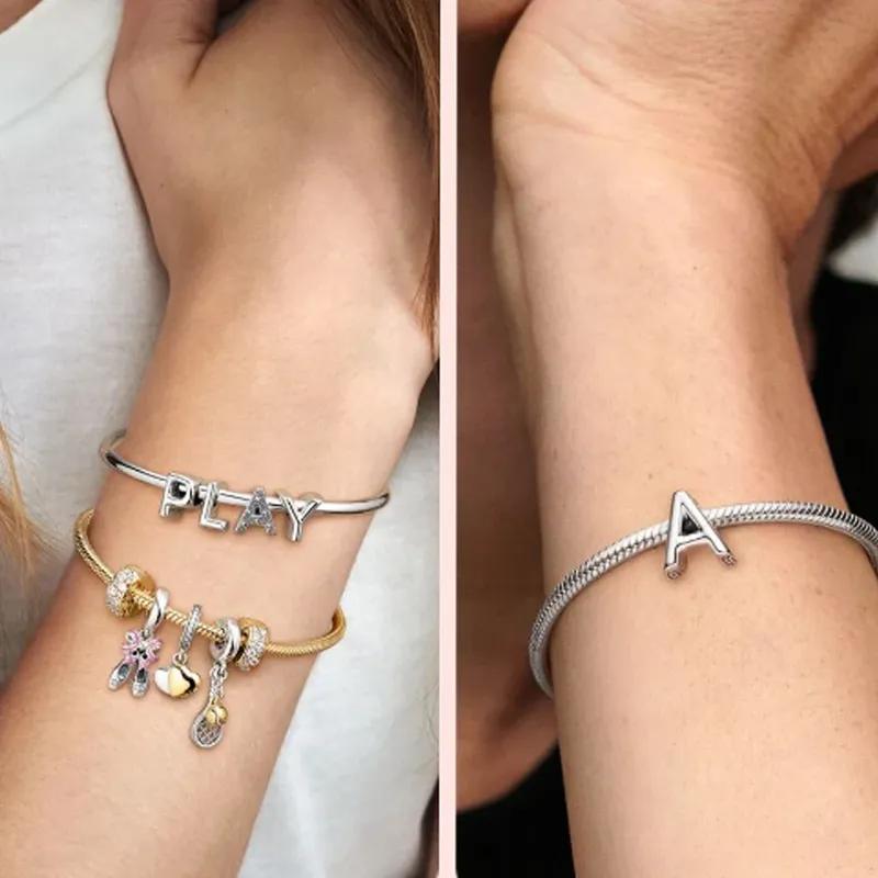 Classic 26 letters A-Z Copper Metal Bead Components Ideal Designed For Authentic Original beaded bracelets necklaces, Ideal Designed For High Quality