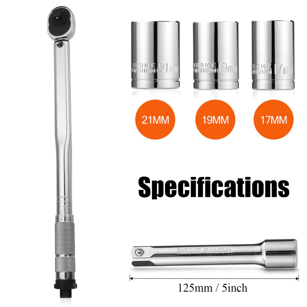 5pcs 1/2" 28-210Nm Adjustable Tire Torque Wrench Set Auto Repair Spanner Hand Tool Kit