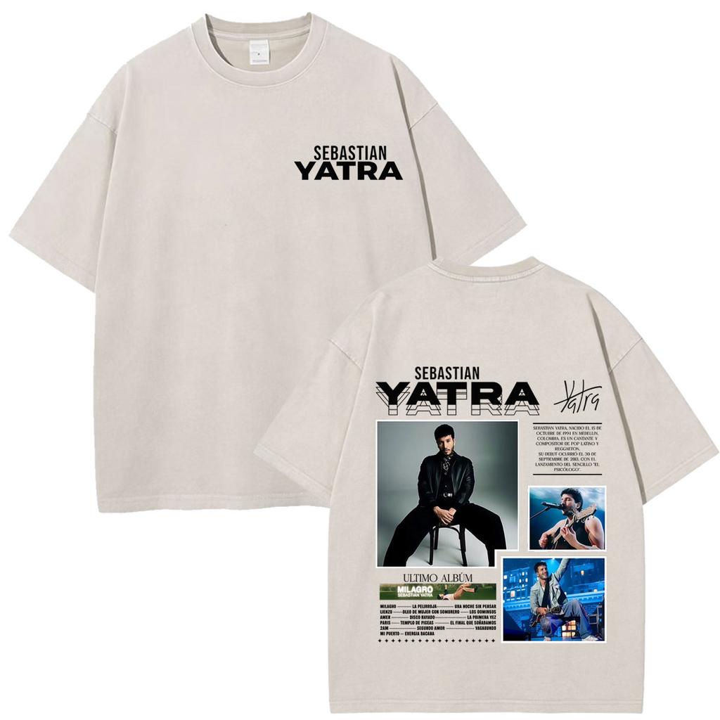 Singer SEBASTIAN YATRA Entre Tanta Gente Tour Print T Shirt Unisex Cotton Casual Vintage Washed Oversized Tshirts Streetwear