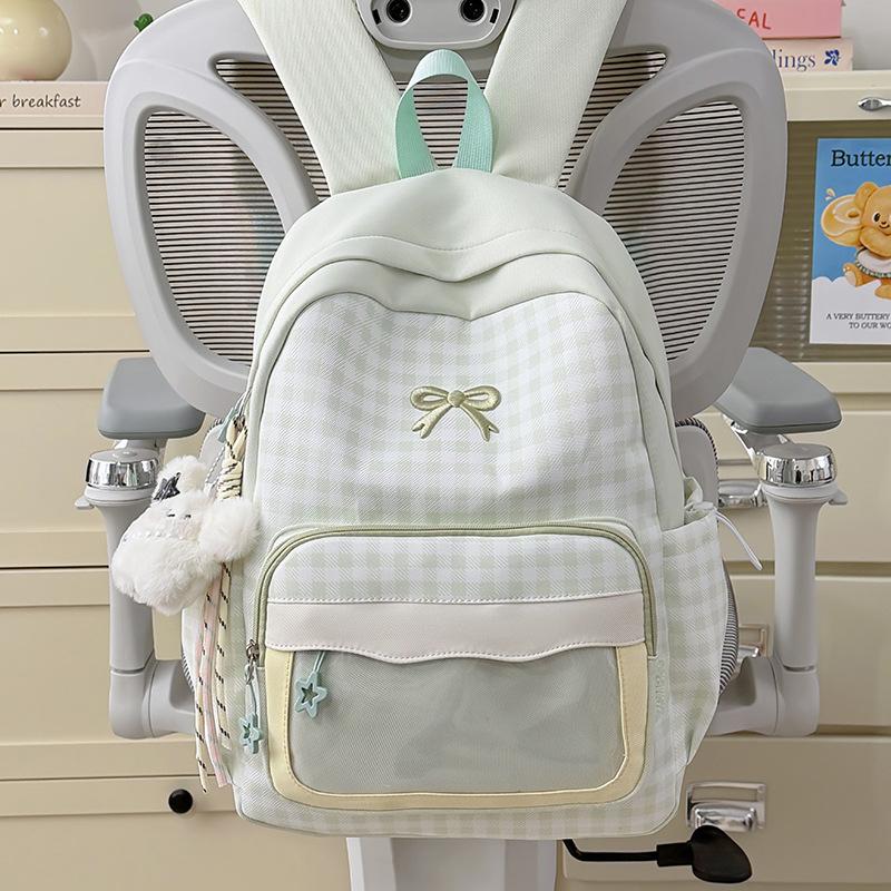 Schoolbag Japanese new high-value fresh and sweet plaid backpack, junior high school student schoolbag for women, lightweight and large-capacity