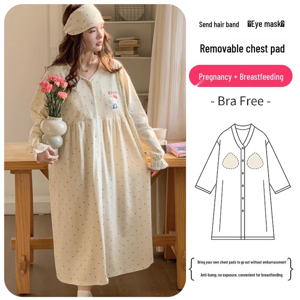 Plus Size Maternity Nightgown with Breast Pads for Postpartum, Spring, Summer, Autumn; Comfortable Labor Dress for Pregnant Women