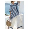 1D European and American Style Plus-size Loose Casual Five-quarter Sleeve Women's Summer Fashion Seaside Vacation Beach Two-piece Set