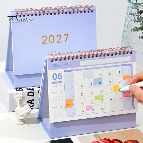 Academic Year Calendar 2027 Desk Calendar, Standing Flip Desktop Minimalist Gold Foil Cover Daily Agenda Monthly Planner, Thick Paper for Note Taking,