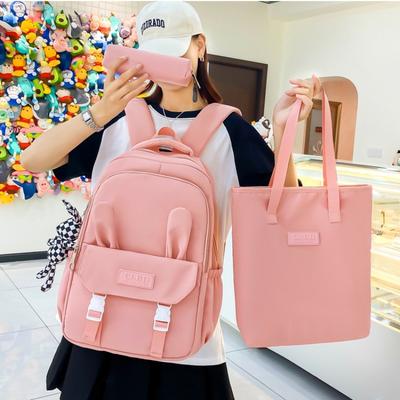 2023 Nuovo Set 3 Pezzi Zaino per Adolescenti Carino Orecchio di Coniglio Borsa a Mano per Bambini Cartella in Nylon Leggera Zaini Scolastici per Studentesse della Scuola Media