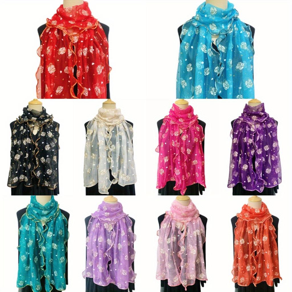 1PCS New Elegant Flower Embroidered Scarf - Breathable Windproof Shawl, Multi Functional Protection for Travel and Outdoor Use
