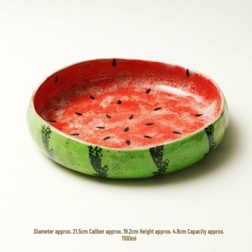 Ciotola per noodle in ceramica con design anguria dipinto a mano, colore sottosmalto e motivo a lumaca