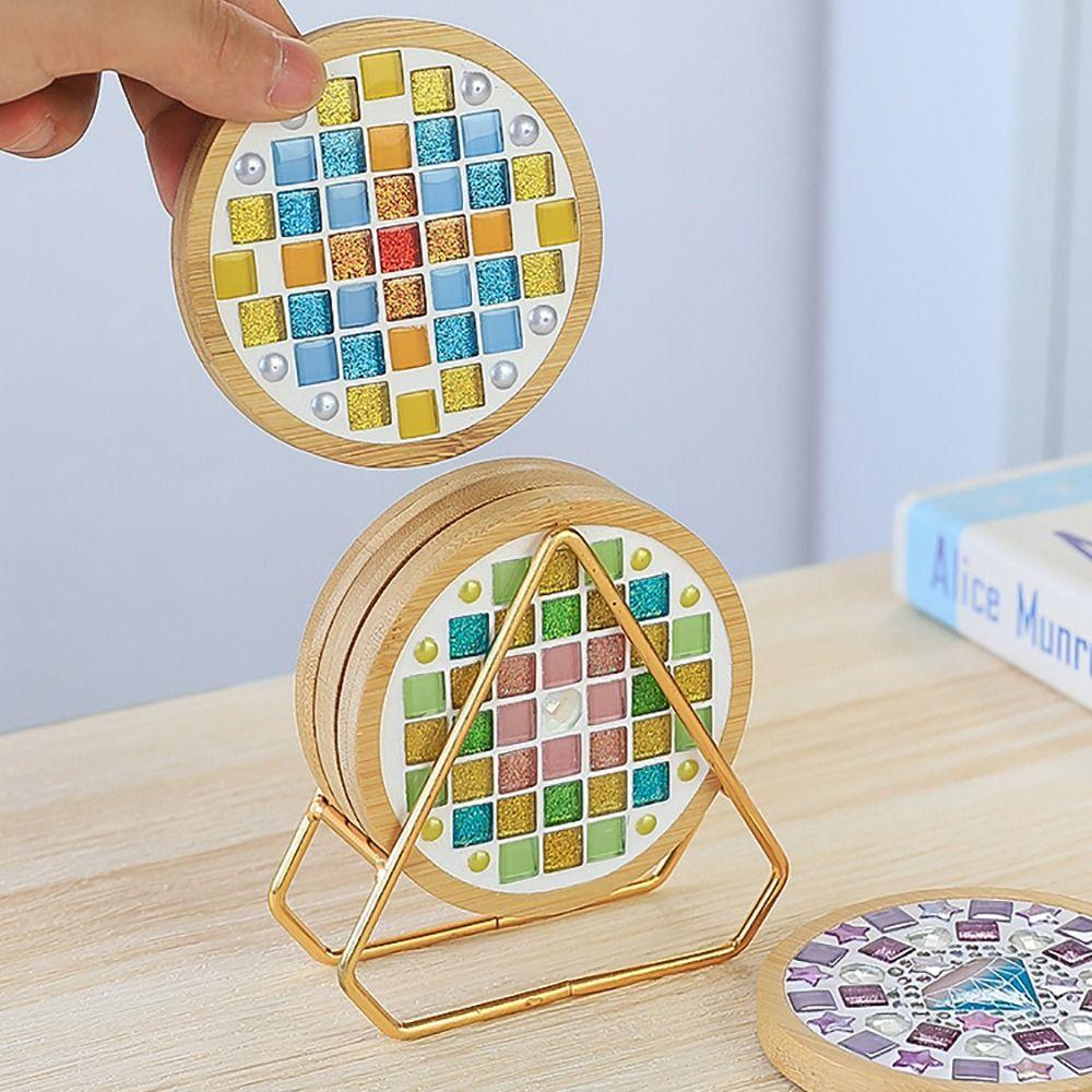 Square Round DIY Mosaic Cup Mat Mosaic Glass Bamboo Pad Creative Handmade Coaster  Toys