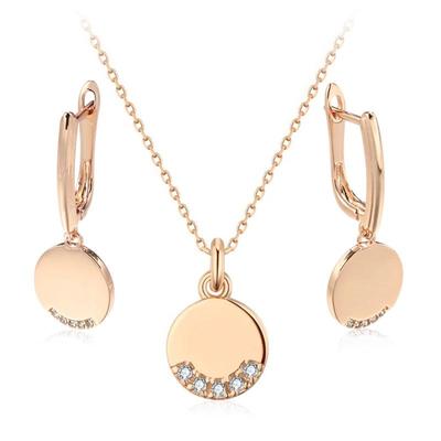 Glänzende, runde, geometrische Zirkon-Schmucksets für Frauen, goldener Anhänger, Ohrringe, Halskette, täglicher Party-Modeschmuck