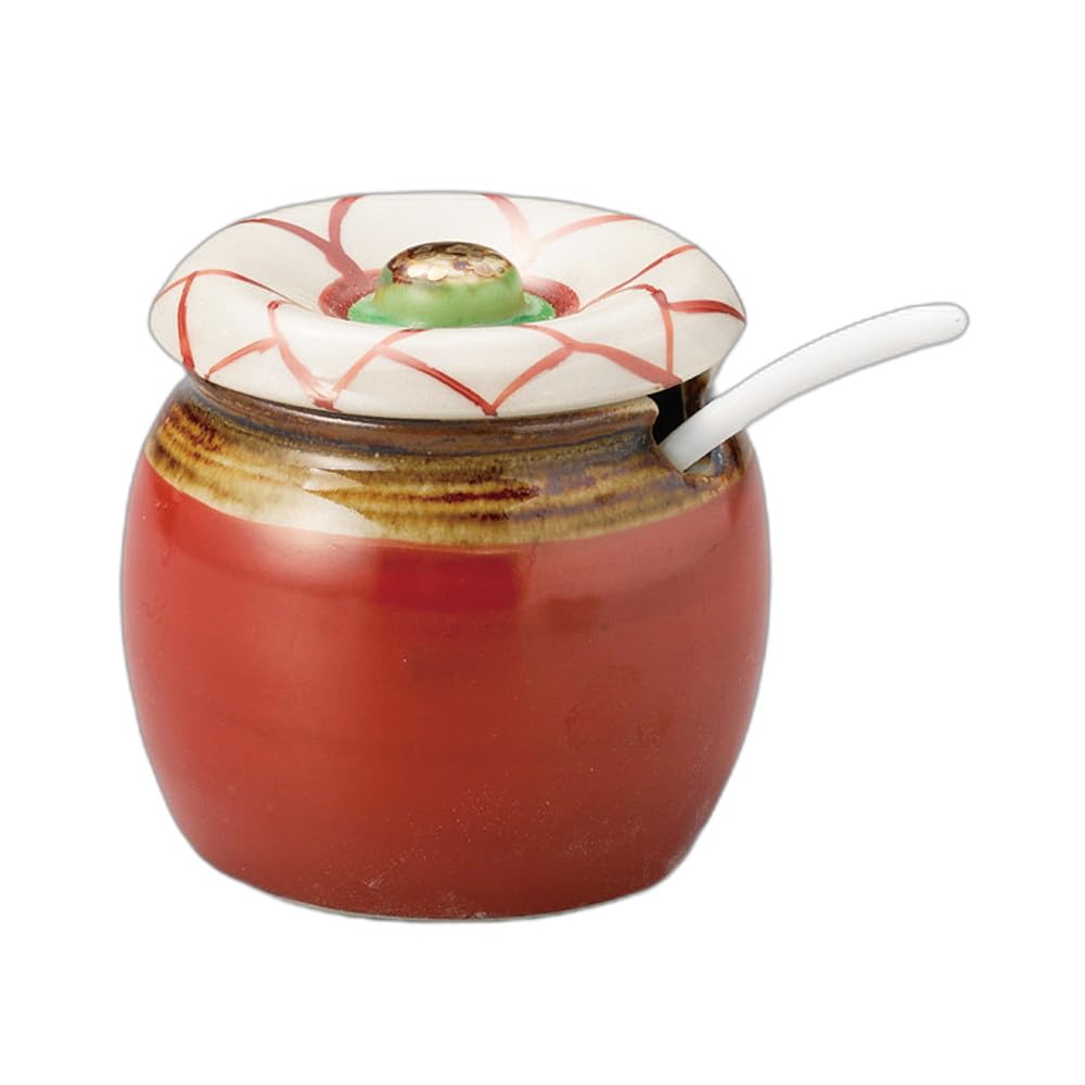 Mini Condiment Jar with Flower Pattern Spoon X Condiment Jar (Red) [6.5 7cm, 120cc]