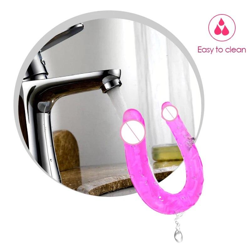 U Shape Double Dildo Flexible Soft Jelly Vagina & Anal Women Gay Lesbian Double Ended Dong Penis Artificial Penis Sex Toys