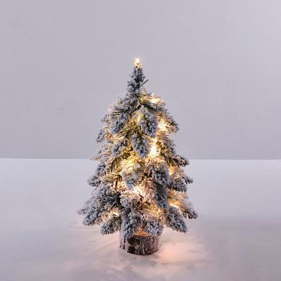 45cm Mini Christmas Tree with Snowflakes Flocked Tabletop Decor Lighted Xmas Tree with Wooden Base for Home Office Party Holiday