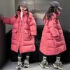 Girls Long Down Cotton Coat Over Knee Baby Winter Cotton Coat Fashionable Hooded Cotton Jacket