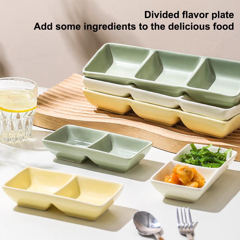 Creative Ceramic Soy Sauce Dish Spice Plate 2/3 Grids Dinner Plates Household Snack Plate Kitchen Accessories