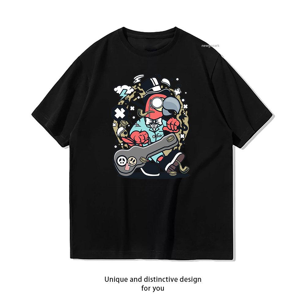 

Vibrant Parrot Musician cotton T shirt Unisex Adult couple streetwealtops tee Short sleev Casual S