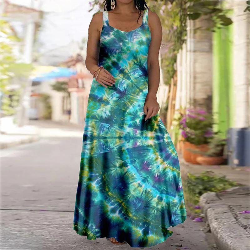 

Женское платье-бретелька Длинная макси-юбка Зеленое платье с принтом Halo Весна/лето с v-образным вырезом Повседневный отпуск