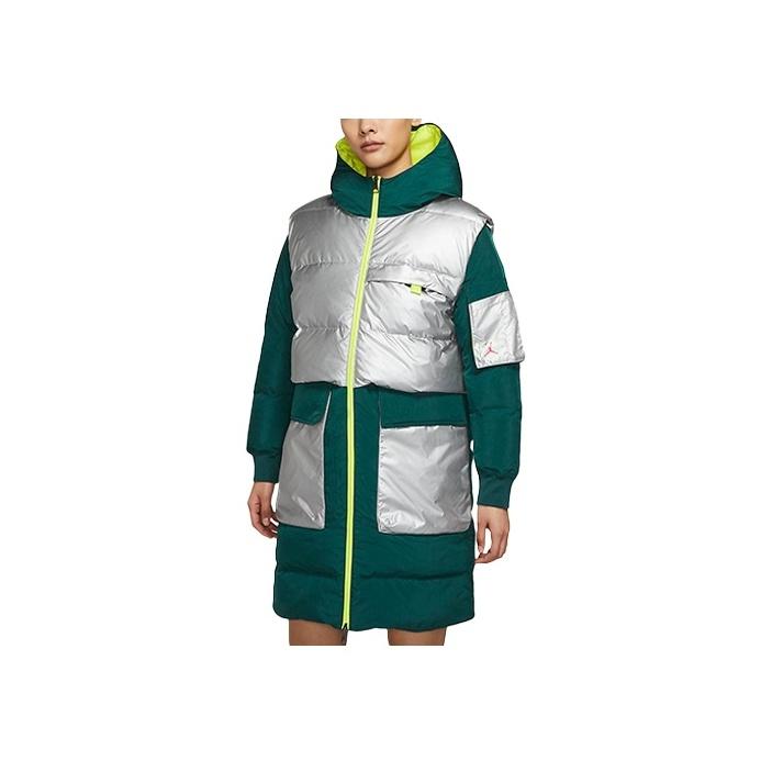 Jordan Mid-Length Colorblock Hooded Down Jacket Women Outerwear Green CV2561-300
