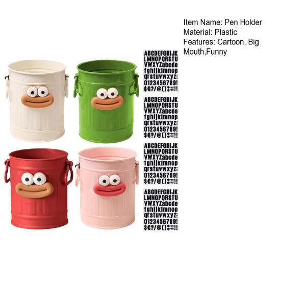 Cartoon Pen Holder Retro Sausage Mouth Bucket Plastic Pen Holder Large Capacity Desk Organizer for Stationery Makeup Brushes