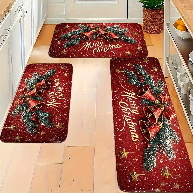 1Pcs Anti Fatigue Kitchen Rugs Christmas Bells Waterproof Non-Slip Thick Cushioned Kitchen Mat Heavy Duty Comfort Standing Mat for Kitchen