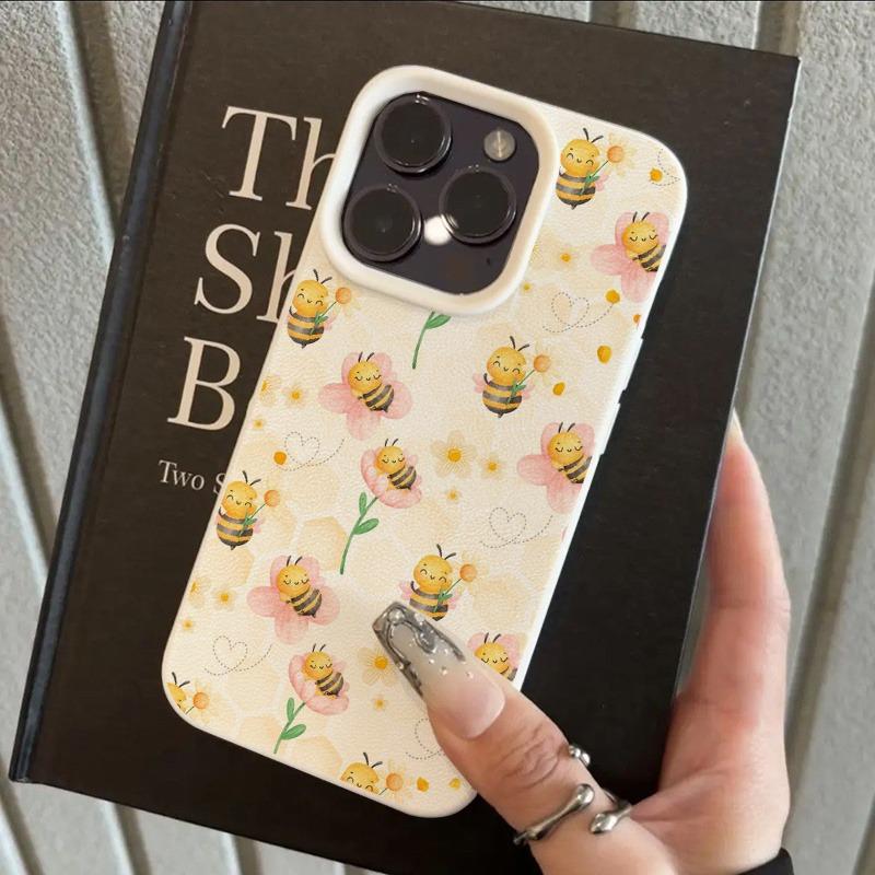 

Cartoon Little Bee Flowers Lychee Texture Phone Case For iPhone 17 Pro Max 16 15 14 13 12 11 Pro 14 15 Plus 17 Air Soft Cover iPhone 15