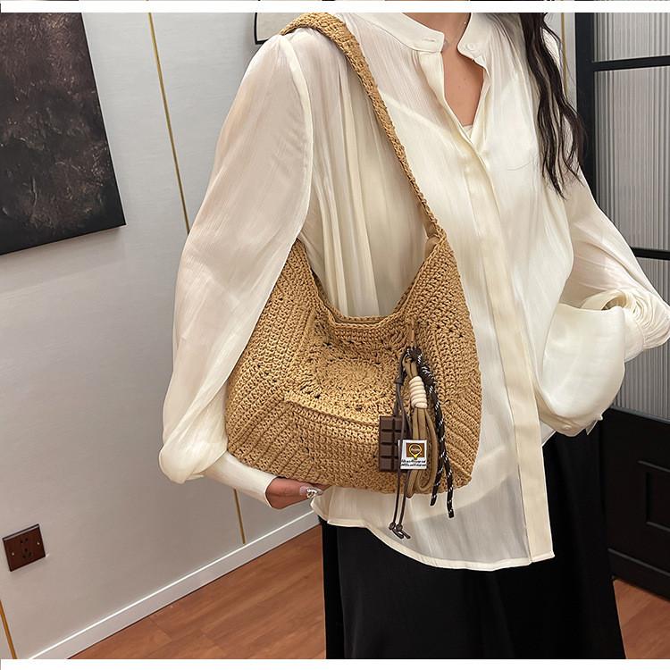 Cotton Rope Tote Bag With Hollow Splicing For Casual Day Use
