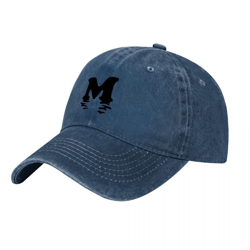 M Logo Washed Canvas Baseball Cap Classic Black Adjustable Hat Vintage Style Unisex Outdoor Wear Fashion Accessory