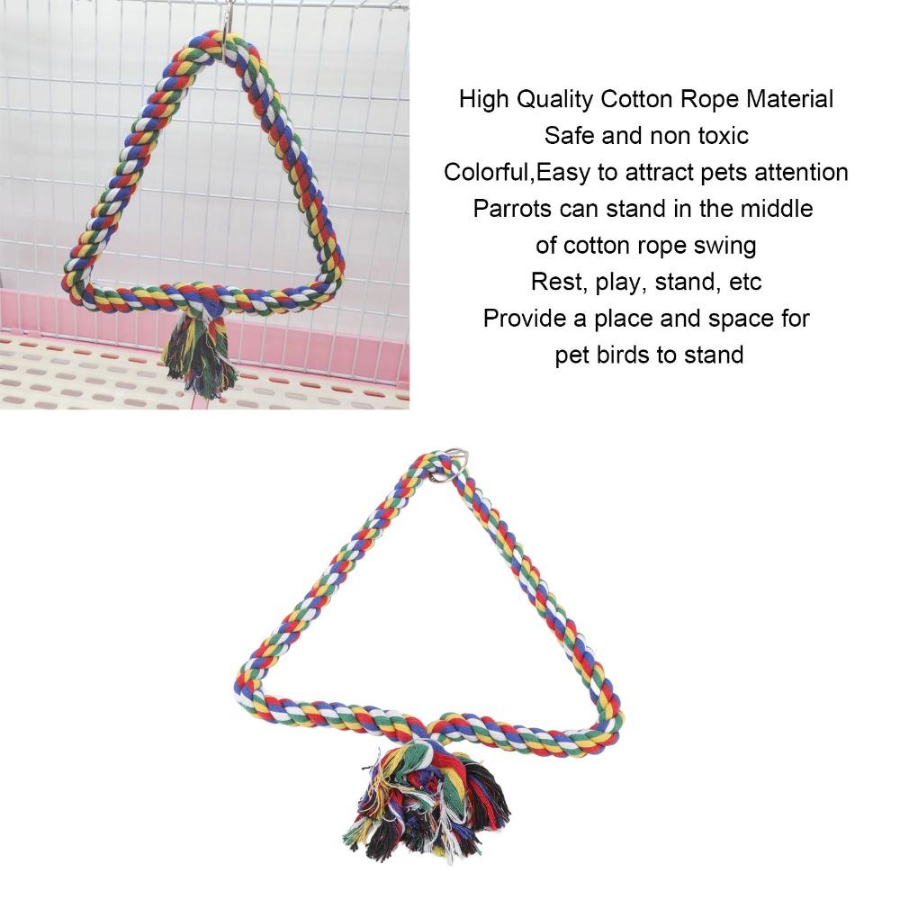 Triangular Shape Rope Perch Stand Chewing Design Colorful Parrot Toy For Cockatiels