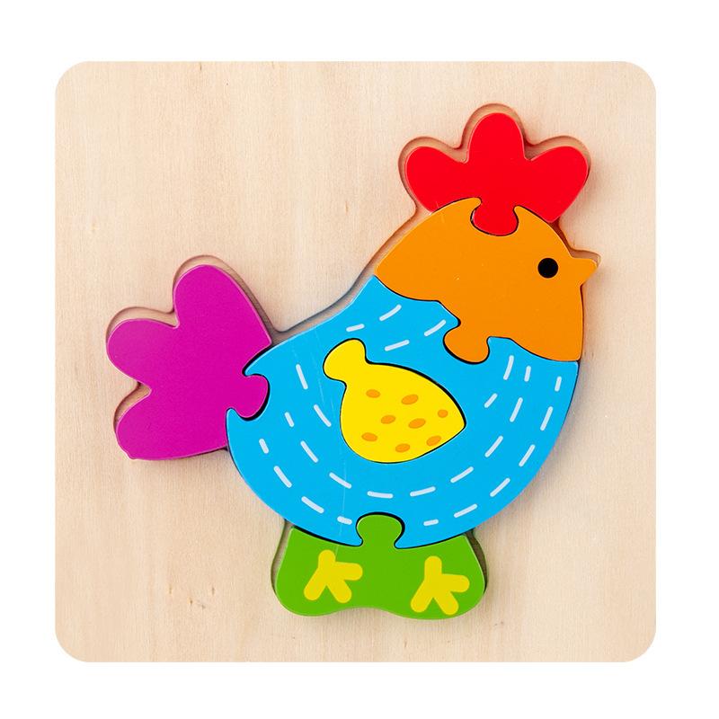 Can Be Used As Children'S Wooden 3D Cartoon Animal Traffic Three-Dimensional Puzzle Baby Montessori Educational Early Education Toy