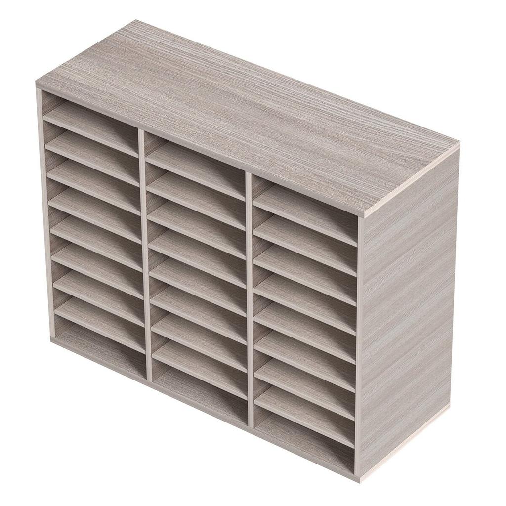Wood Literature Organizer File Sorter Paper Storage Holder 27 Slots Grey