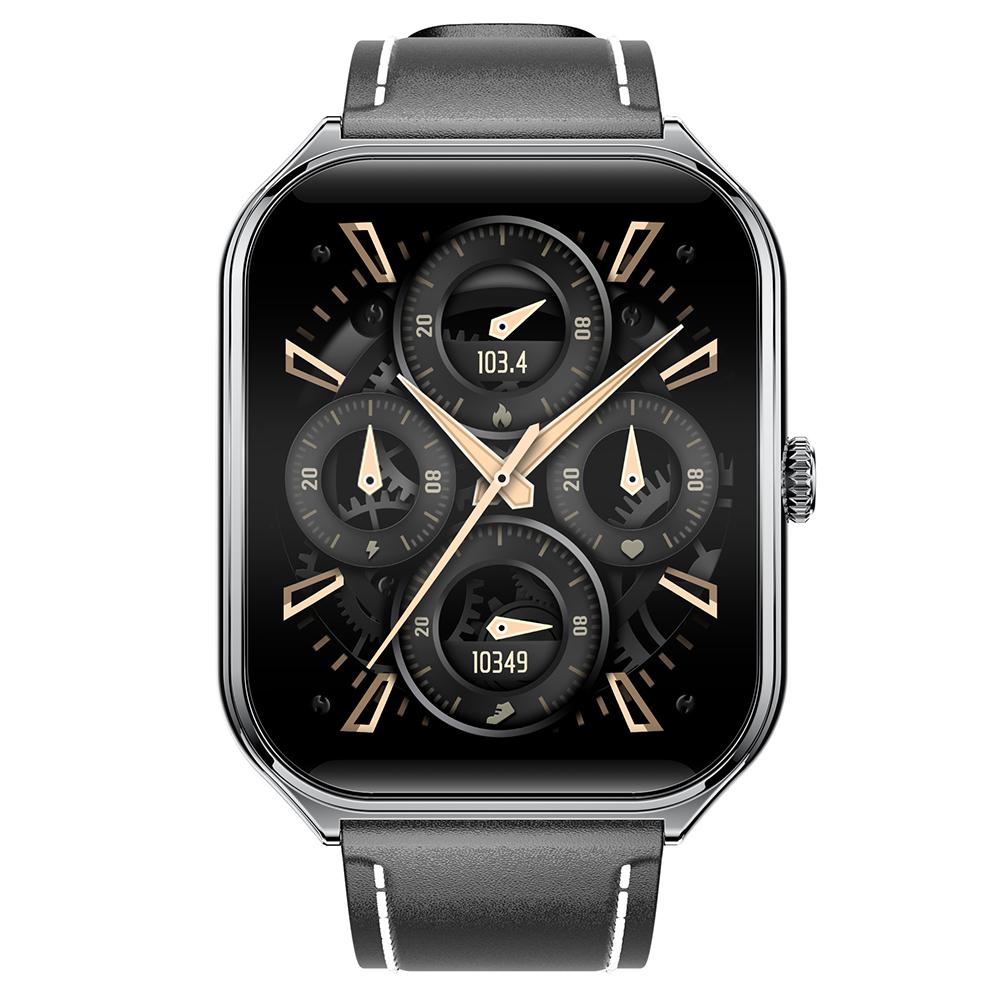 

MT61 Ultra Thin Smart Watch 1.96 Inch AMOLED Curved Screen Bluetooth-Compatible Calling Health Monitor,Leather Strap Black