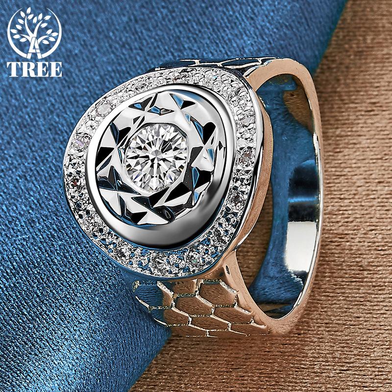 Joia de anel de zircônia AAA redonda grande de prata esterlina 925