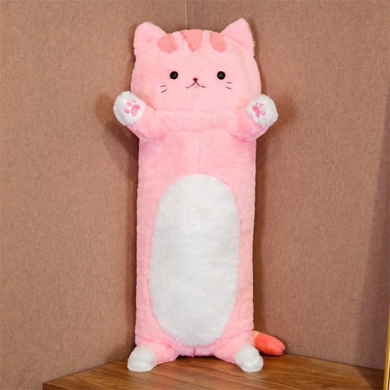 Cute Cat Animal Long Throw Pillow Children'S Bed Sleep Pillow Three-Color Kitten Plush Doll Birthday Gift