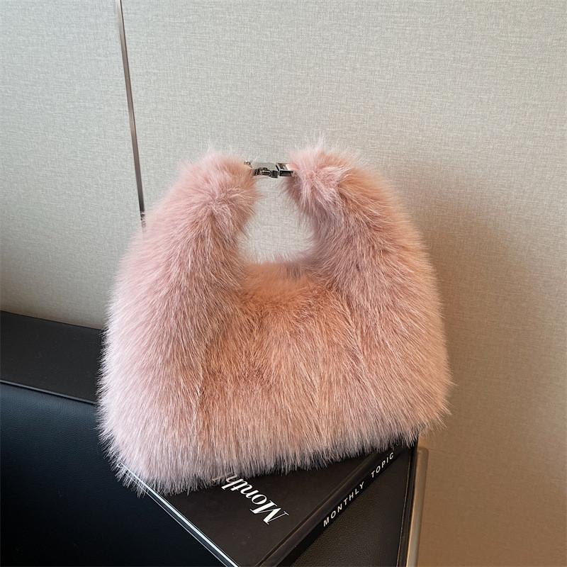 Ielgy One-Shoulder Trendy Plush Handbag Autumn Winter Fashion Large-Capacity Cross-Body Bag