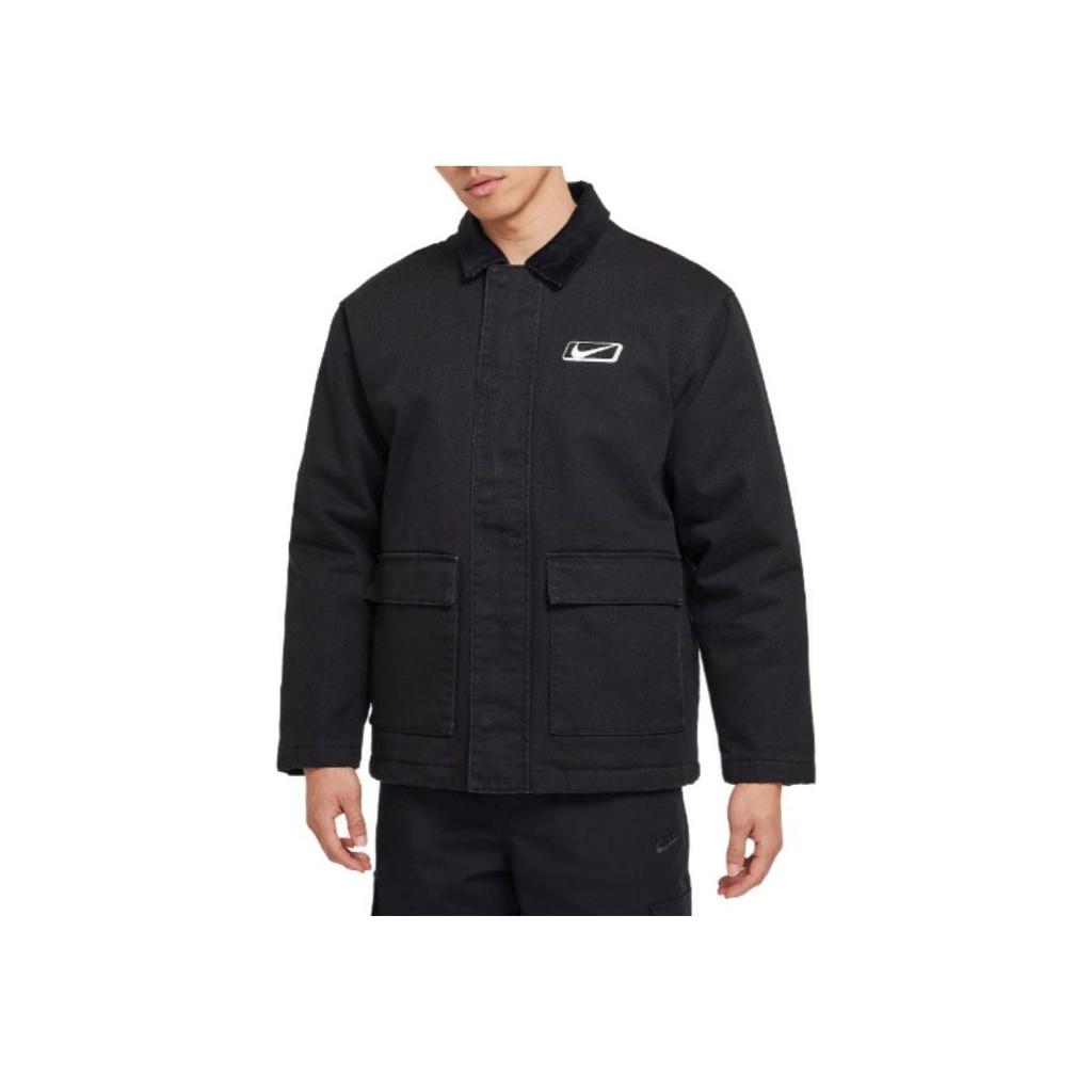 Nike Polo Collar Logo Print Loose Long Sleeve Work Jacket Men jackets Black HQ2953-010