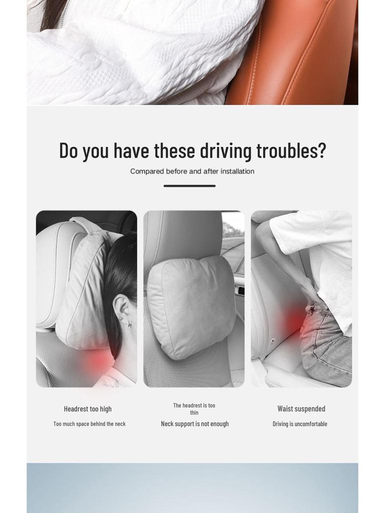 Neck Support Pillow for Ideal Headrest L6L7/L8/L9: MEGA Car Lumbar and Neck Protector