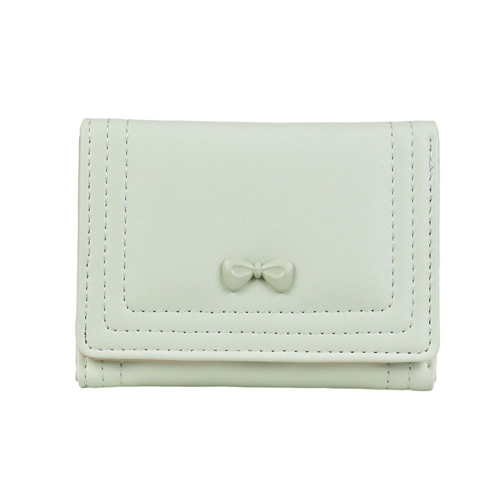 

Fashion Bowknot Short Wallet PU Leather Solid Color ID Card Holder Large Capacity Mini Coin Purse for Women зелений