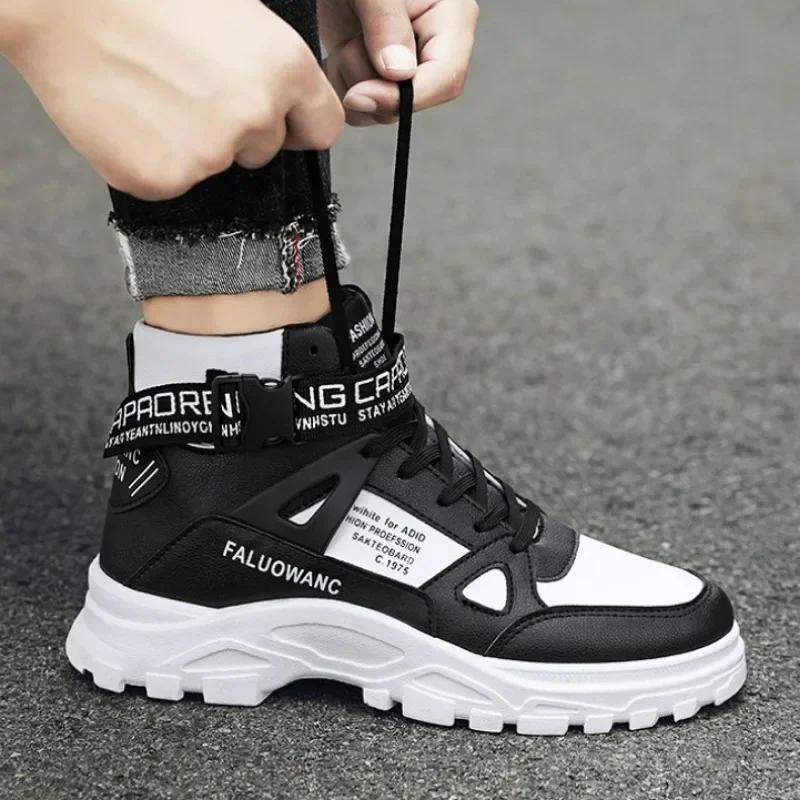 Mode Neue Herrenstiefel Mode Schwarz High Top Einfarbig Herren Sneaker Outdoor Atmungsaktiv Lässig Werkzeugstiefel für Herren Plateau Botines